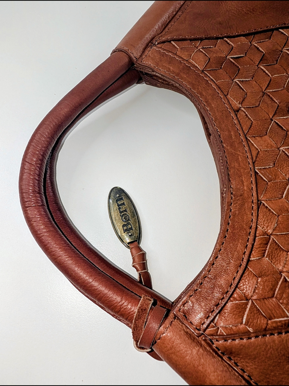 Born Millport Vintage Woven Leather Satchel / Bag, Purse Saddle Brown - Picture 2 of 10